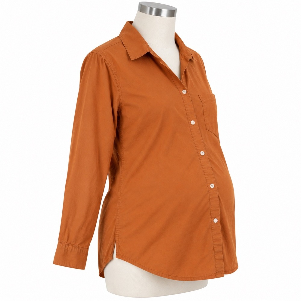 Hatch Maternity Collared Button Up Shirt Women's 0 XS Orange Cotton Fall
